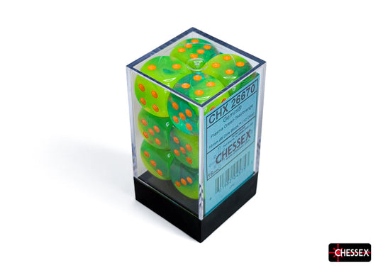 Chessex: 12pc 16mm d6 Dice Block - Gemini Plasma Green-Teal/Orange Luminary