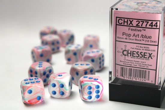 Chessex: 16mm Festive Pop Art/Blue Dice Block