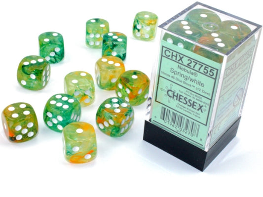 Chessex: 16mm Nebula Spring/White Luminary Dice Block