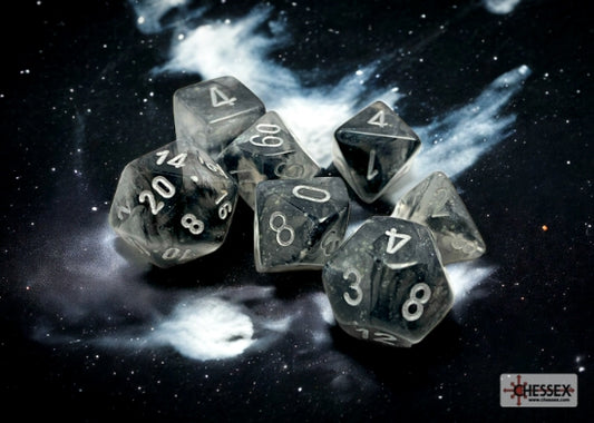 Chessex Borealis Light Smoke/Silver Luminary Polyhedral 7-Dice Set