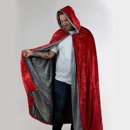 Reversible Hooded Cloak - Adult 56” Red/Gold
