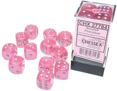 Chessex: 16mm d6 Dice Set - Borealis Pink/Silver Luminary