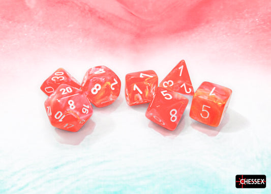 Chessex: Polyhedral Set of 7 - Festive Dahlia/White Luminary