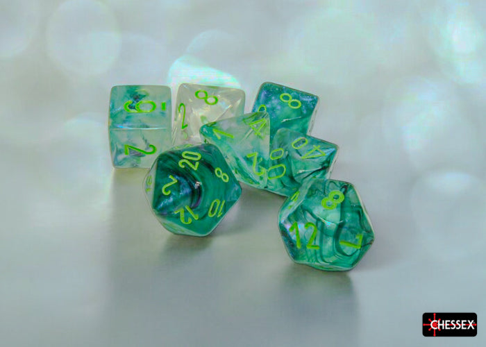 Chessex: Polyhedral Set of 7 - Borealis Kelp/Light Green Luminary